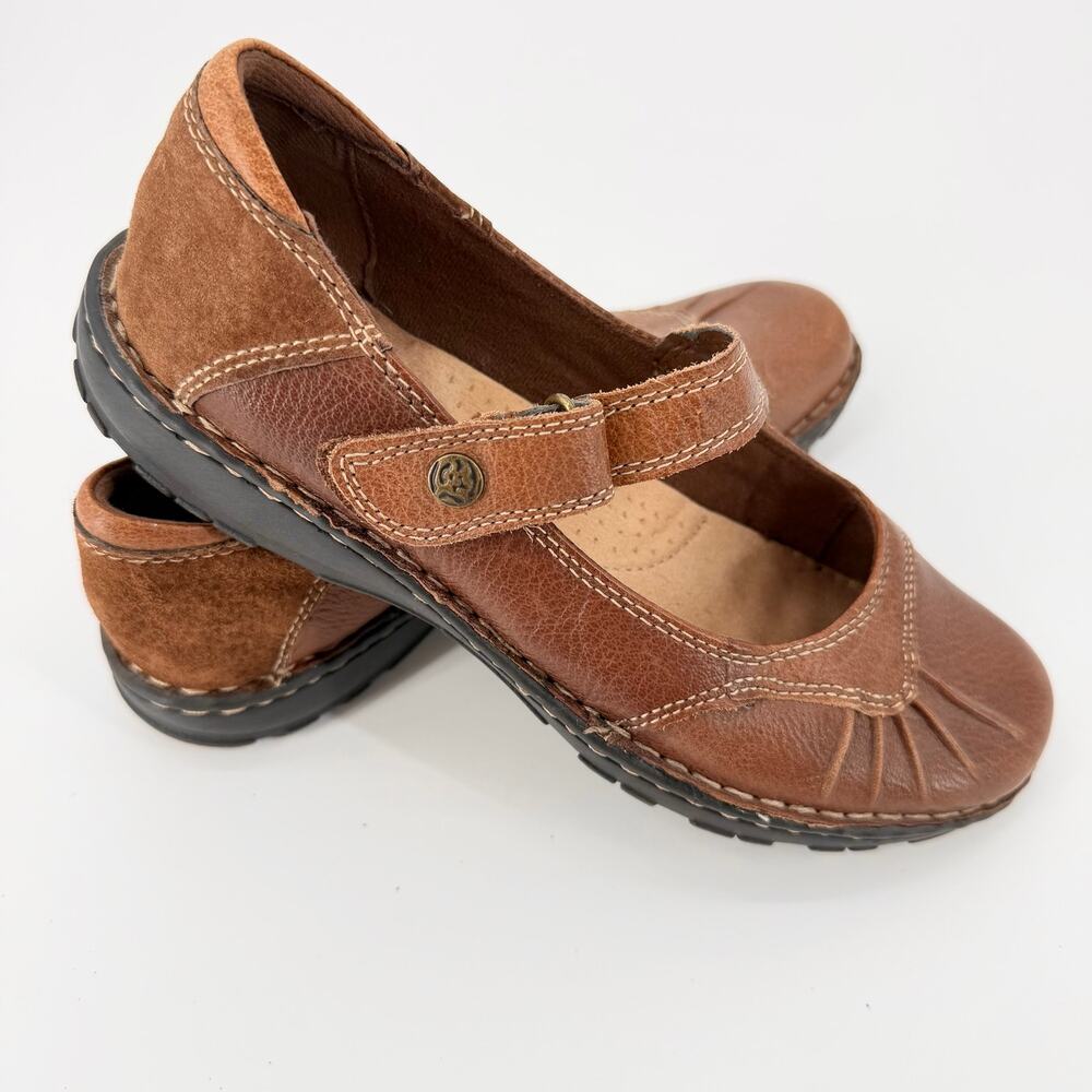 Earth Spirit Brown Leather Mary Jane Comfort Flats Hook Loop Women’s Shoes